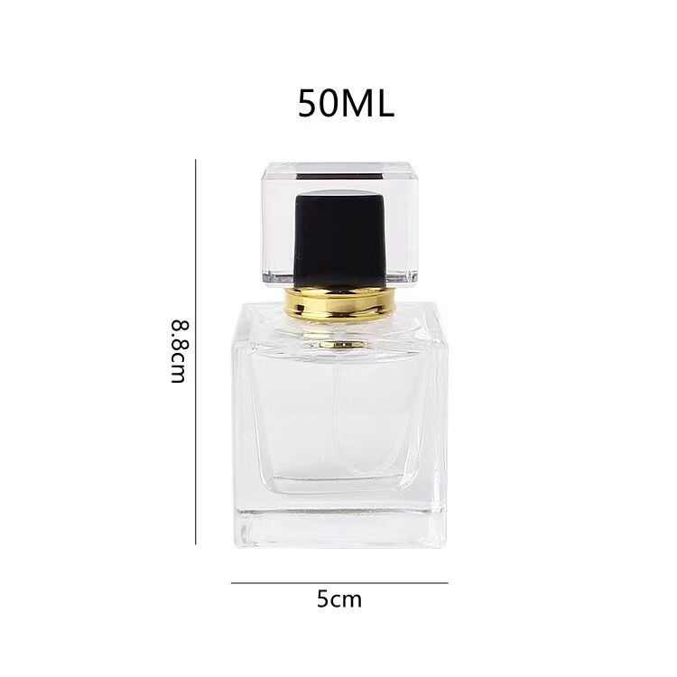 Square Transparent Perfume Bottle Glass Empty With Lid 100ml 50ml